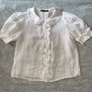 Zara linen ruffle blouse
